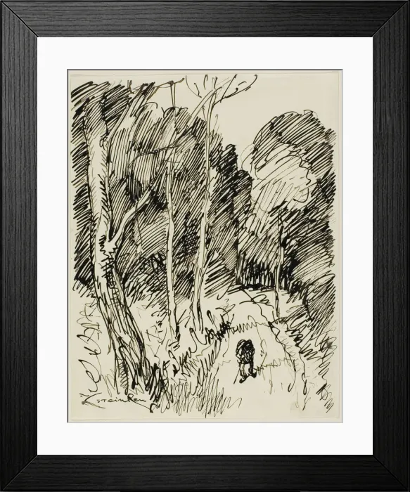 Framed Print : Wooded Landscape with Vagabond, n. d. Creator: Theophile Alexandre Steinlen Framed Print : Wooded Landscape with Vagabond, n. d. Creator: Theophile Alexandre Steinlen