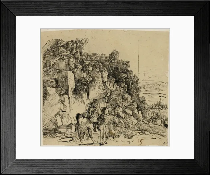 Framed Print : Mountainous Landscape with Horsemen, n. d. Creator: Rodolphe Bresdin Framed Print : Mountainous Landscape with Horsemen, n. d. Creator: Rodolphe Bresdin