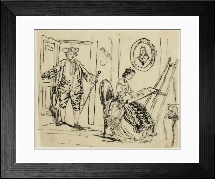 Framed Print : Interior with Man and Woman in Eighteenth-Century Dress, n. d. Creator: Rodolphe Bresdin Framed Print : Interior with Man and Woman in Eighteenth-Century Dress, n. d. Creator: Rodolphe Bresdin