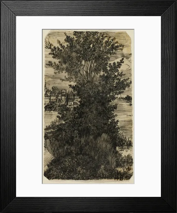 Framed Print : Clump of Trees with a Village in the Distance, 1861. Creator: Rodolphe Bresdin Framed Print : Clump of Trees with a Village in the Distance, 1861. Creator: Rodolphe Bresdin