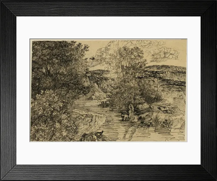 Framed Print : Bathers in a Brook, n. d. Creator: Rodolphe Bresdin Framed Print : Bathers in a Brook, n. d. Creator: Rodolphe Bresdin