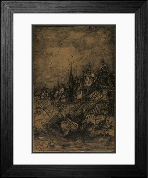 Framed Print : Washed Up Ships, 1864. Creator: Rodolphe Bresdin Framed Print : Washed Up Ships, 1864. Creator: Rodolphe Bresdin