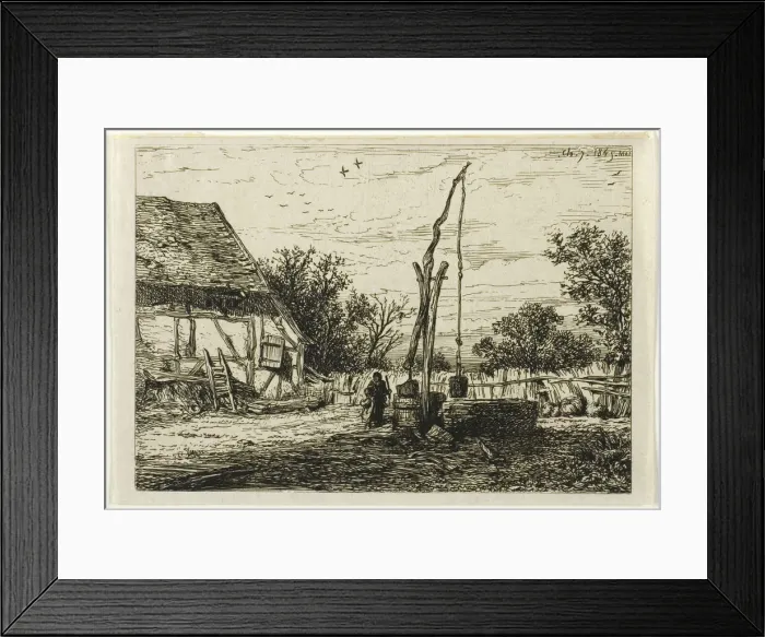 Framed Print : Well in a Farm Courtyard, 1845. Creator: Charles Emile Jacque Framed Print : Well in a Farm Courtyard, 1845. Creator: Charles Emile Jacque