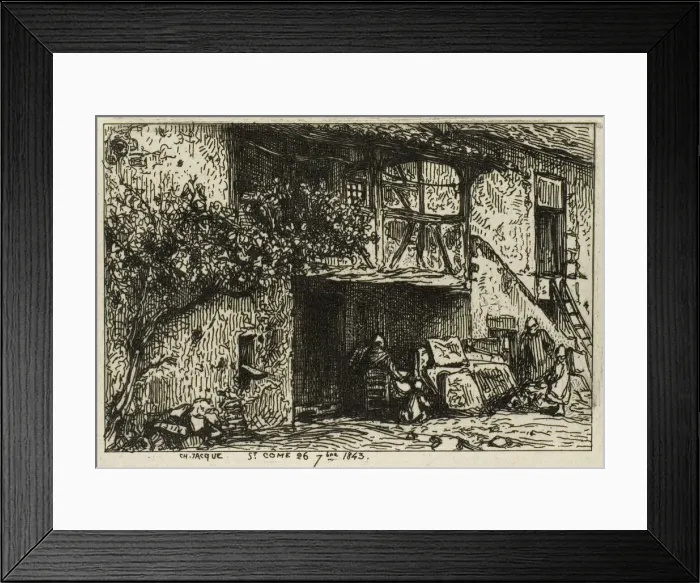 Framed Print : Stairs in Front of a House, 1843. Creator: Charles Emile Jacque Framed Print : Stairs in Front of a House, 1843. Creator: Charles Emile Jacque