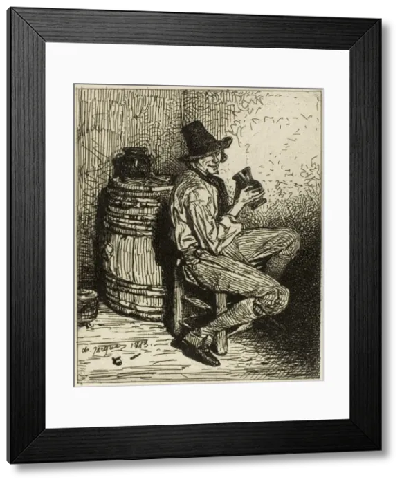 Framed Print : Drinker, 1843. Creator: Charles Emile Jacque