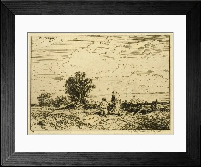 Framed Print : Crossing the Meadow, 1846. Creator: Charles Emile Jacque Framed Print : Crossing the Meadow, 1846. Creator: Charles Emile Jacque