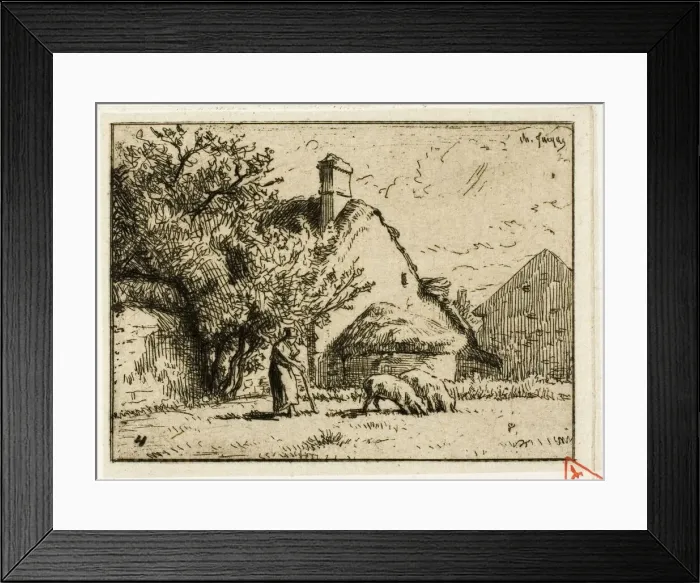 Framed Print : Woman Tending Two Pigs, 1849. Creator: Charles Emile Jacque Framed Print : Woman Tending Two Pigs, 1849. Creator: Charles Emile Jacque