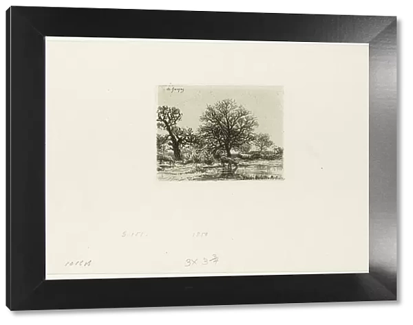 Trees and Cows near a Pond, 1850. Creator: Charles Emile Jacque