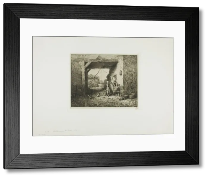 Framed Print : Courtyard Interior, 1849. Creator: Charles Emile Jacque Framed Print : Courtyard Interior, 1849. Creator: Charles Emile Jacque