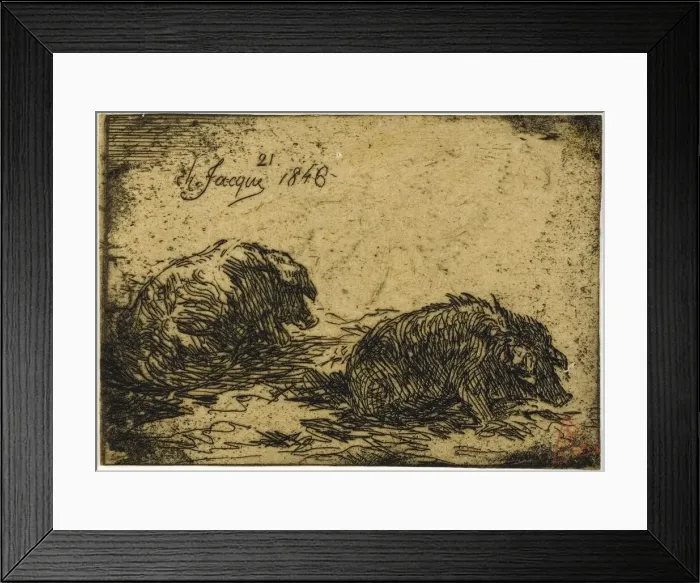 Framed Print : Two Pigs Lying Down, 1846. Creator: Charles Emile Jacque Framed Print : Two Pigs Lying Down, 1846. Creator: Charles Emile Jacque