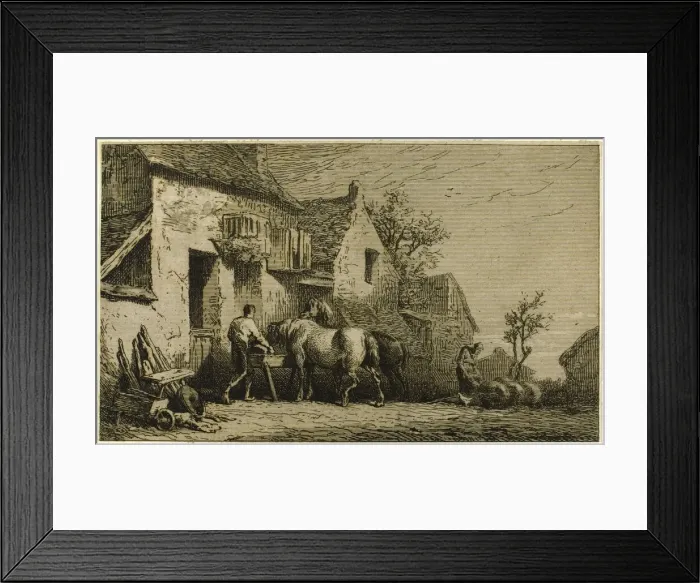 Framed Print : Entrance to an Inn, with Stable Boy, 1850. Creator: Charles Emile Jacque Framed Print : Entrance to an Inn, with Stable Boy, 1850. Creator: Charles Emile Jacque