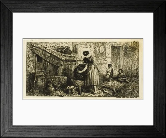 Framed Print : Woman Washing Pots, with Children, 1845. Creator: Charles Emile Jacque Framed Print : Woman Washing Pots, with Children, 1845. Creator: Charles Emile Jacque