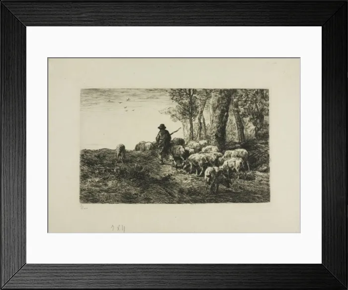 Framed Print : Man with Herd of Pigs, c. 1866. Creator: Charles Emile Jacque Framed Print : Man with Herd of Pigs, c. 1866. Creator: Charles Emile Jacque