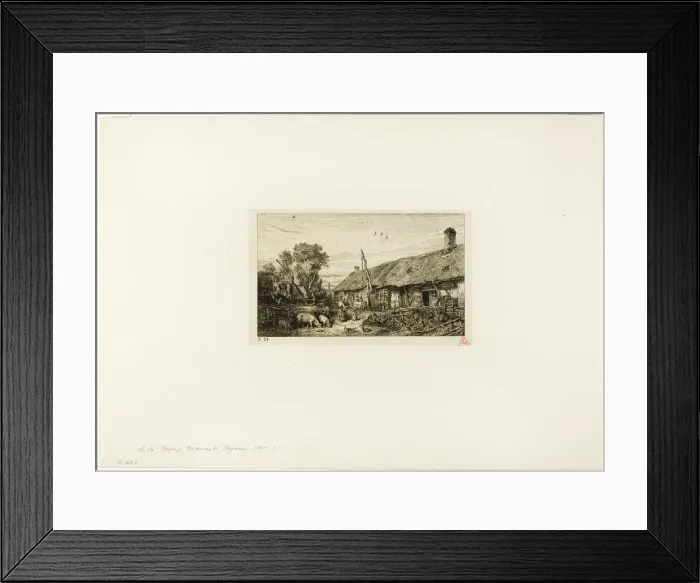 Framed Print : Landscape with Peasant Home, 1845. Creator: Charles Emile Jacque Framed Print : Landscape with Peasant Home, 1845. Creator: Charles Emile Jacque