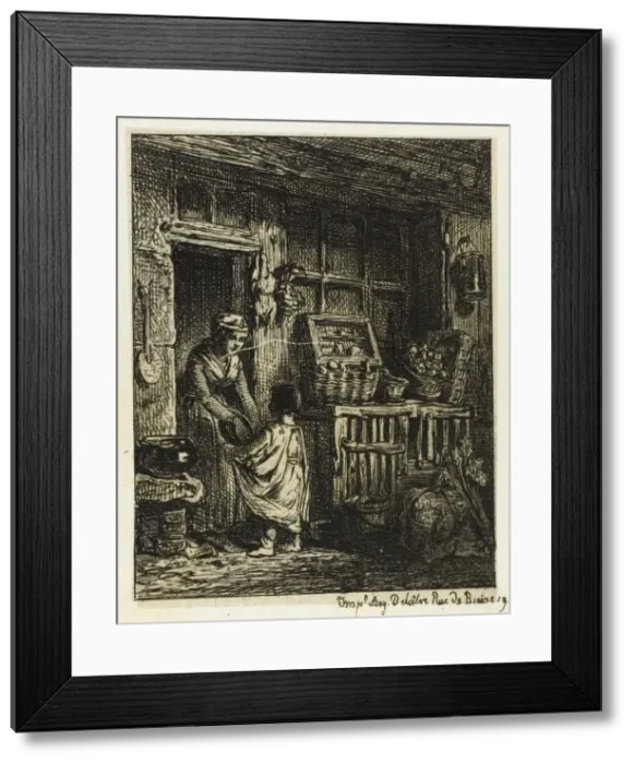 Framed Print : The Fruit Merchant and the Child, 1844. Creator: Charles Emile Jacque Framed Print : The Fruit Merchant and the Child, 1844. Creator: Charles Emile Jacque