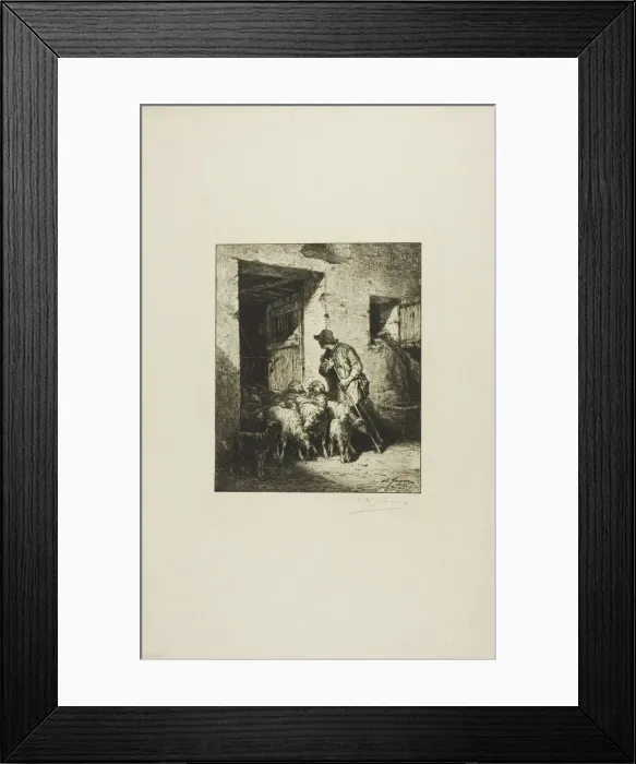 Framed Print : Letting the Sheep Out, 1876. Creator: Charles Emile Jacque Framed Print : Letting the Sheep Out, 1876. Creator: Charles Emile Jacque