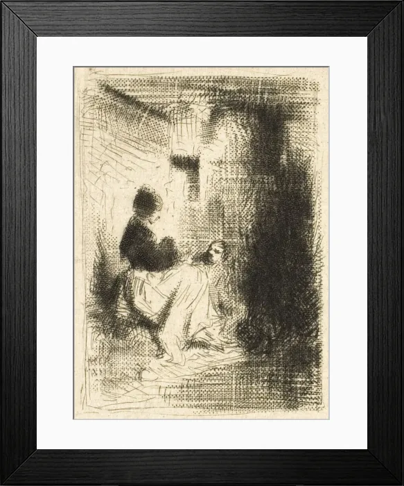 Framed Print : Woman and her Children, c. 1843. Creator: Charles Emile Jacque Framed Print : Woman and her Children, c. 1843. Creator: Charles Emile Jacque