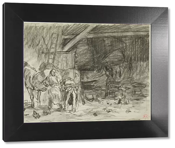 Interior of a Blacksmiths Shop (recto); Man Bending Over, Seen from Read (verso)