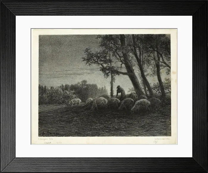 Framed Print : Poetic Twilight, c. 1853. Creator: Charles Emile Jacque Framed Print : Poetic Twilight, c. 1853. Creator: Charles Emile Jacque