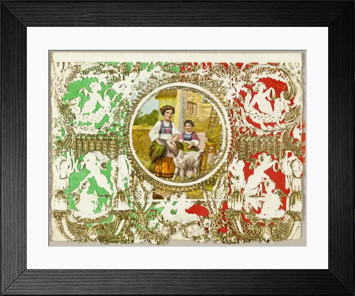 Framed Print : Untitled Valentine (Country Girls with Dog), 1860 / 69. Creator: Thomas Wood Framed Print : Untitled Valentine (Country Girls with Dog), 1860 / 69. Creator: Thomas Wood