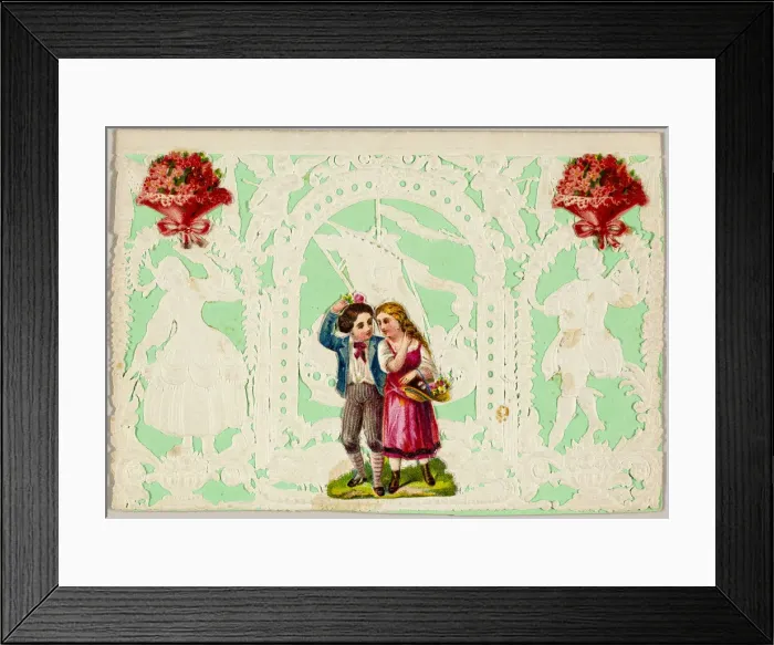 Framed Print : Untitled Valentine (Boy and Girl with Basket), 1850 / 59. Creator: Thomas Wood Framed Print : Untitled Valentine (Boy and Girl with Basket), 1850 / 59. Creator: Thomas Wood