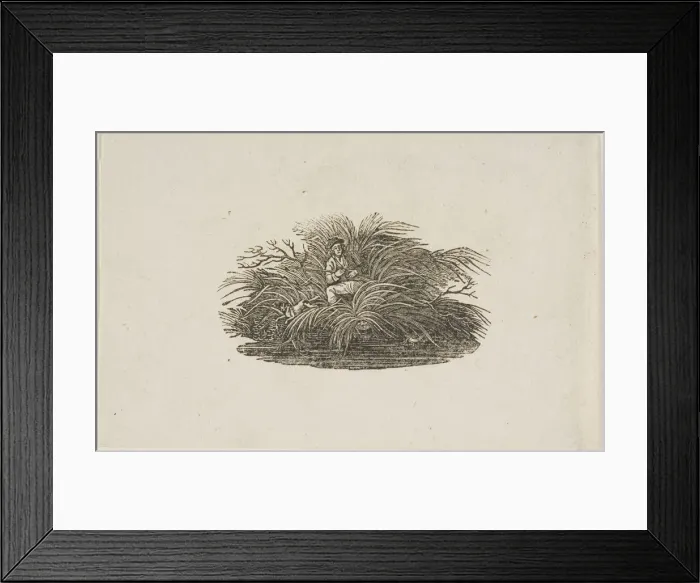 Framed Print : Tailpiece: Man in Bush, n. d. Creator: Thomas Bewick Framed Print : Tailpiece: Man in Bush, n. d. Creator: Thomas Bewick