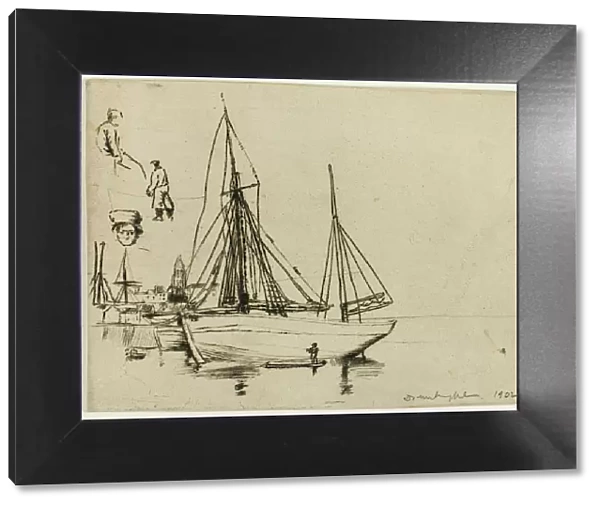 Sketch of Fishing Boats and Sailors, 1902. Creator: Donald Shaw MacLaughlan