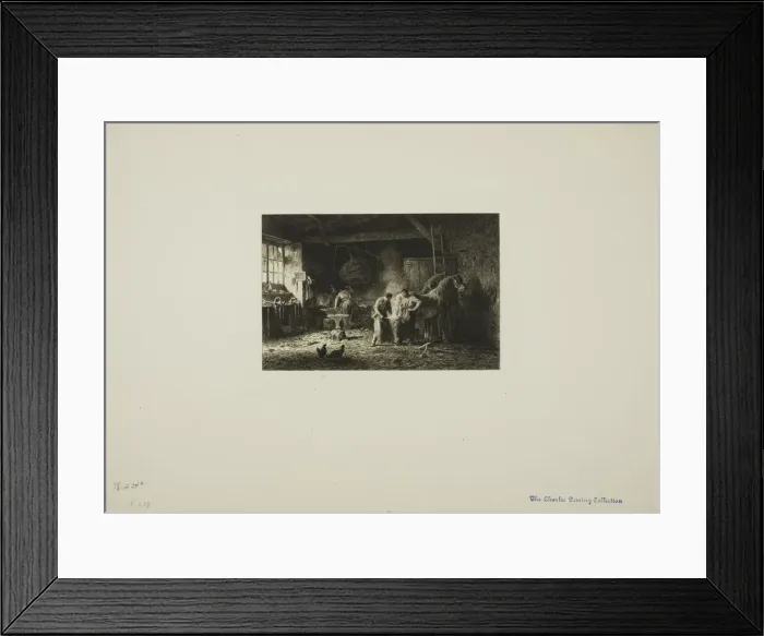 Framed Print : The Farriers Shop, 1865. Creator: Charles Emile Jacque Framed Print : The Farriers Shop, 1865. Creator: Charles Emile Jacque