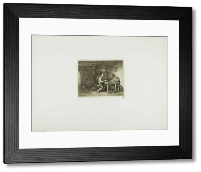 Framed Print : The Card Players, 1850. Creator: Charles Emile Jacque Framed Print : The Card Players, 1850. Creator: Charles Emile Jacque