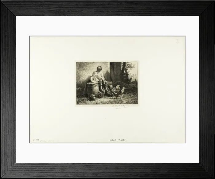 Framed Print : Petits! Petits!, c. 1865. Creator: Charles Emile Jacque Framed Print : Petits! Petits!, c. 1865. Creator: Charles Emile Jacque