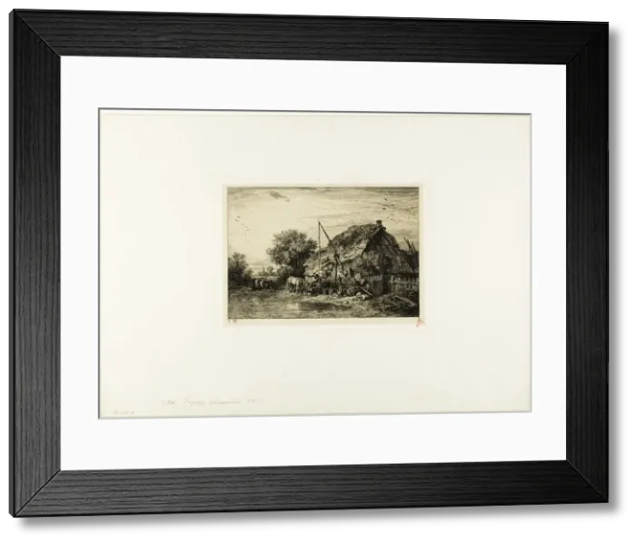 Framed Print : Peasant House with Pond, 1845. Creator: Charles Emile Jacque Framed Print : Peasant House with Pond, 1845. Creator: Charles Emile Jacque