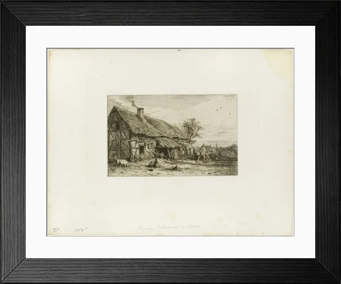Framed Print : Lanscape with Peasant Dwelling, 1845. Creator: Charles Emile Jacque Framed Print : Lanscape with Peasant Dwelling, 1845. Creator: Charles Emile Jacque