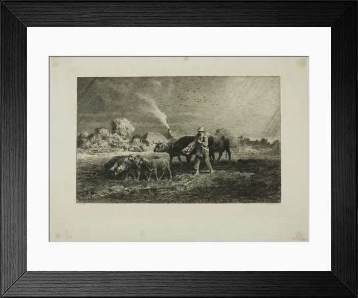 Framed Print : The Storm, 1866. Creator: Charles Emile Jacque Framed Print : The Storm, 1866. Creator: Charles Emile Jacque