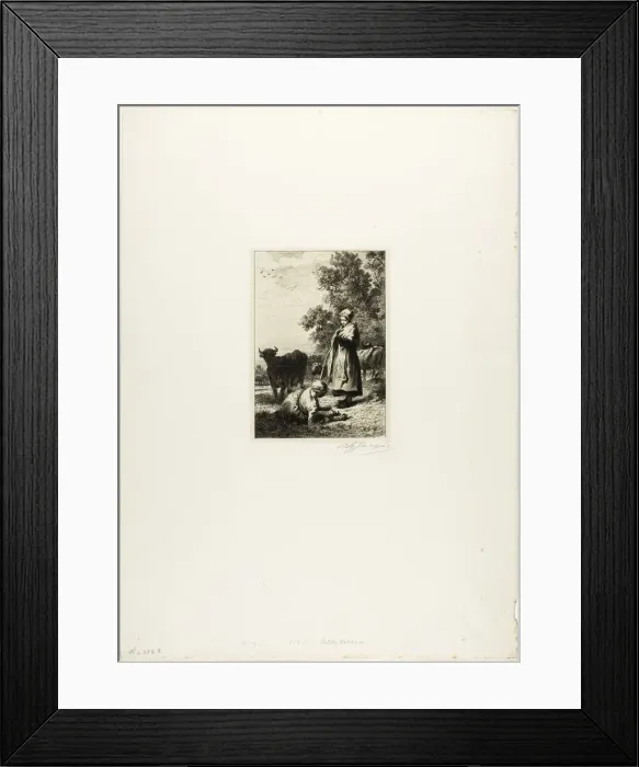 Framed Print : Young Cowherds, c. 1864. Creator: Charles Emile Jacque Framed Print : Young Cowherds, c. 1864. Creator: Charles Emile Jacque
