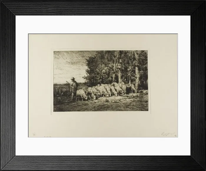 Framed Print : Flock of Sheep at the Edge of a Wood, 1877. Creator: Charles Emile Jacque Framed Print : Flock of Sheep at the Edge of a Wood, 1877. Creator: Charles Emile Jacque