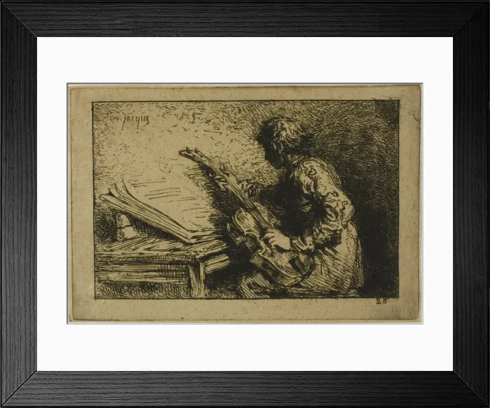 Framed Print : Guitar Player, 1845. Creator: Charles Emile Jacque Framed Print : Guitar Player, 1845. Creator: Charles Emile Jacque