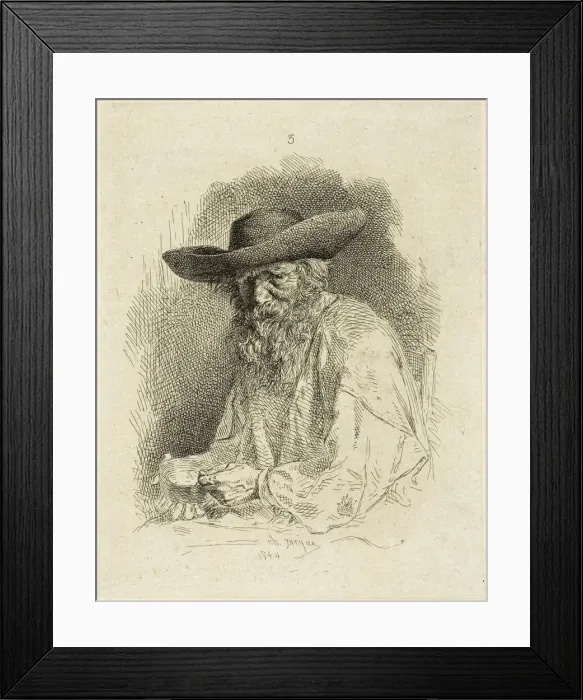 Framed Print : Old Man with Mess Tin, 1844. Creator: Charles Emile Jacque Framed Print : Old Man with Mess Tin, 1844. Creator: Charles Emile Jacque