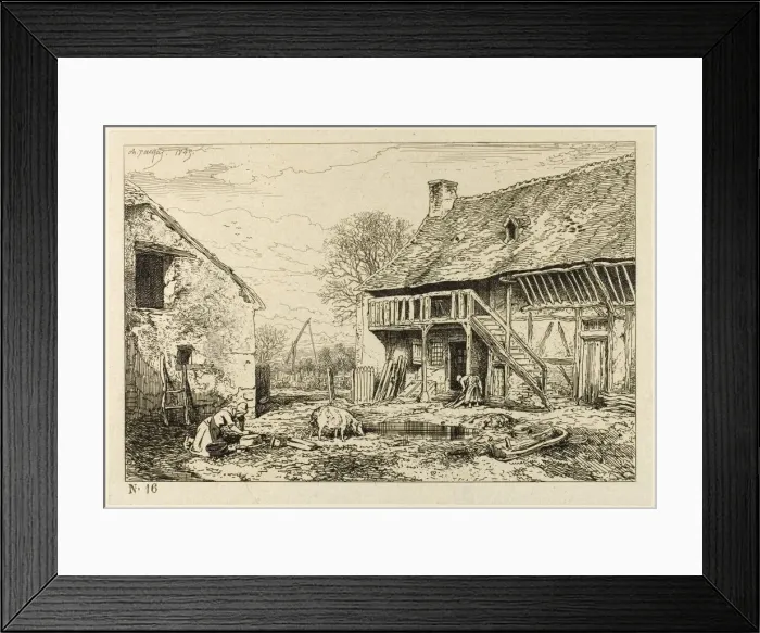 Framed Print : Courtyard of a Peasant Dwelling, 1846. Creator: Charles Emile Jacque Framed Print : Courtyard of a Peasant Dwelling, 1846. Creator: Charles Emile Jacque