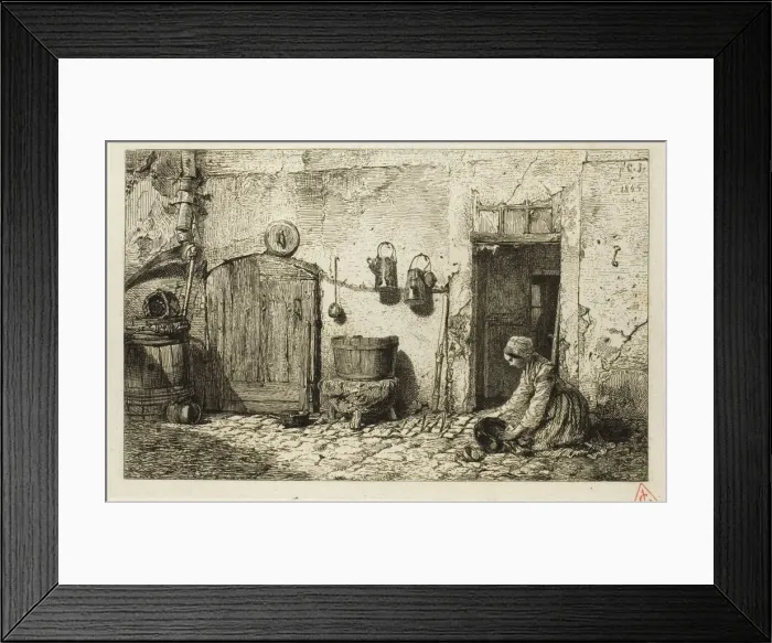 Framed Print : Scullery Maid, 1844. Creator: Charles Emile Jacque Framed Print : Scullery Maid, 1844. Creator: Charles Emile Jacque