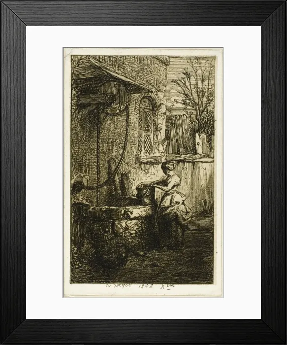 Framed Print : Woman at a Well, 1842. Creator: Charles Emile Jacque Framed Print : Woman at a Well, 1842. Creator: Charles Emile Jacque