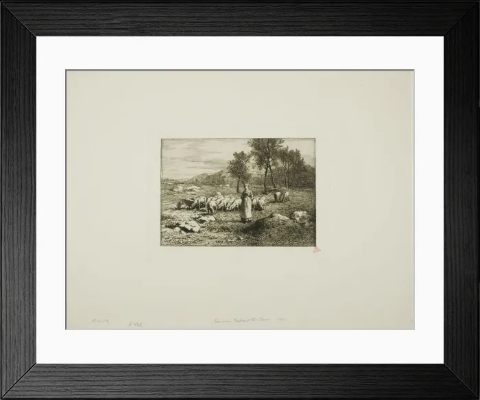 Framed Print : Woman Watching Over a Herd of Pigs, 1868. Creator: Charles Emile Jacque Framed Print : Woman Watching Over a Herd of Pigs, 1868. Creator: Charles Emile Jacque