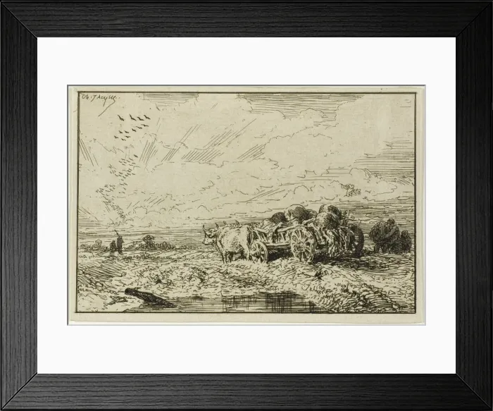 Framed Print : Landscape with Ox-Drawn Wagon, 1846. Creator: Charles Emile Jacque Framed Print : Landscape with Ox-Drawn Wagon, 1846. Creator: Charles Emile Jacque