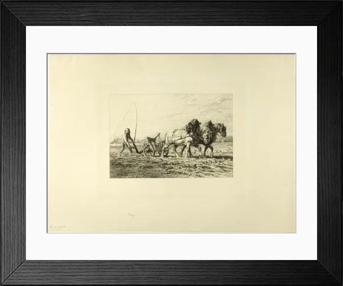 Framed Print : Plowing, c. 1865. Creator: Charles Emile Jacque Framed Print : Plowing, c. 1865. Creator: Charles Emile Jacque