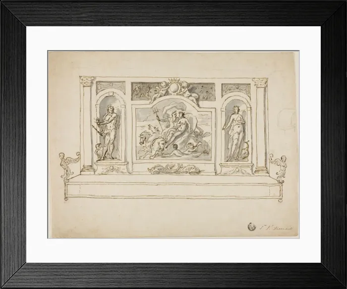 Framed Print : Neptune and Amphitrite Flanked by Jupiter and Juno: Design for Painted Hall or Garden Framed Print : Neptune and Amphitrite Flanked by Jupiter and Juno: Design for Painted Hall or Garden
