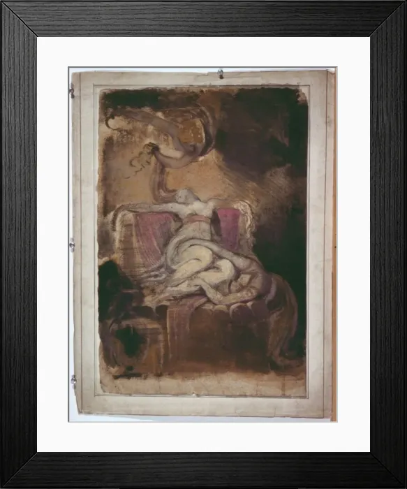 Framed Print : Sketch for Dido on the Funeral Pyre (recto); Erotic Sketch of Man and Woman (verso), c. 1781. Creator: Henry Fuseli Framed Print : Sketch for Dido on the Funeral Pyre (recto); Erotic Sketch of Man and Woman (verso), c. 1781. Creator: Henry Fuseli