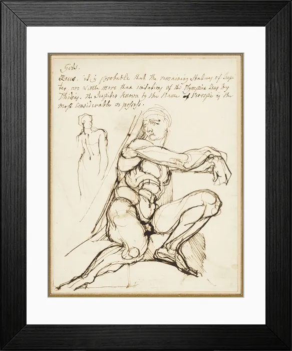 Framed Print : Study of Ignudo in Sistine Chapel, Rome (recto); Paraphrase of the Ignudo Seated to... c. 1800. Creator: Henry Fuseli Framed Print : Study of Ignudo in Sistine Chapel, Rome (recto); Paraphrase of the Ignudo Seated to... c. 1800. Creator: Henry Fuseli