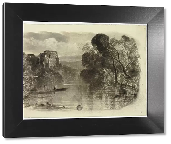River with Castle Ruin and Boat I, c. 1855. Creator: Elizabeth Murray