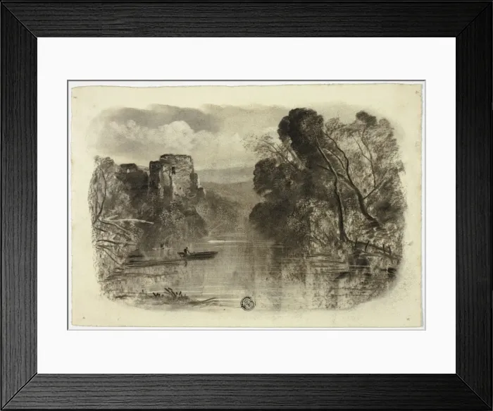 Framed Print : River with Castle Ruin and Boat I, c. 1855. Creator: Elizabeth Murray Framed Print : River with Castle Ruin and Boat I, c. 1855. Creator: Elizabeth Murray