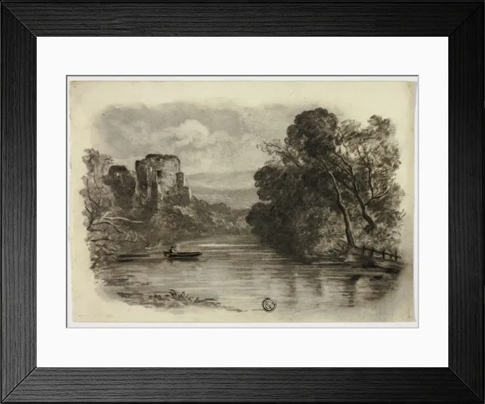 Framed Print : River with Castle Ruin and Boat II, c. 1855. Creator: Elizabeth Murray Framed Print : River with Castle Ruin and Boat II, c. 1855. Creator: Elizabeth Murray