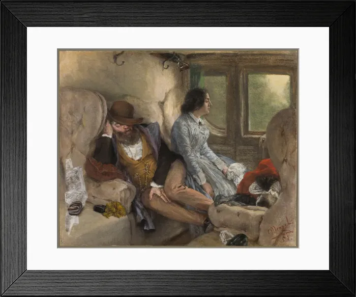 Framed Print : In a Railway Carriage (After a Nights Journey), 1851. Creator: Adolph Menzel Framed Print : In a Railway Carriage (After a Nights Journey), 1851. Creator: Adolph Menzel
